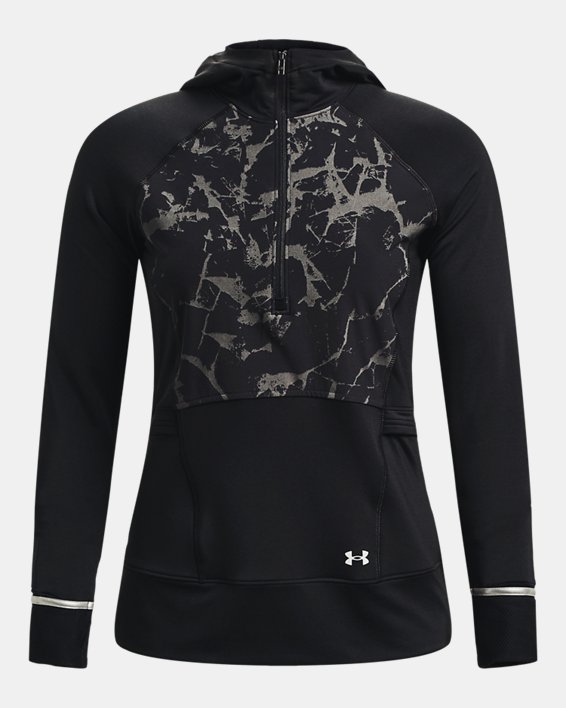 Women's UA OutRun The Cold Hooded ½ Zip, Black, pdpMainDesktop image number 6